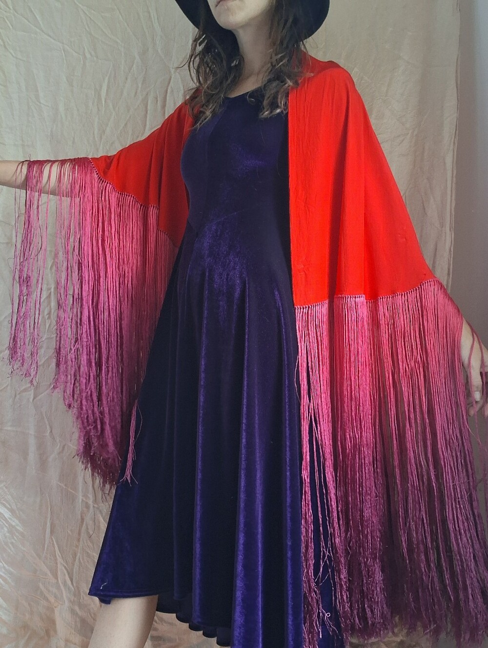 vintage shawl long fringe bohemian ombre festival vibes